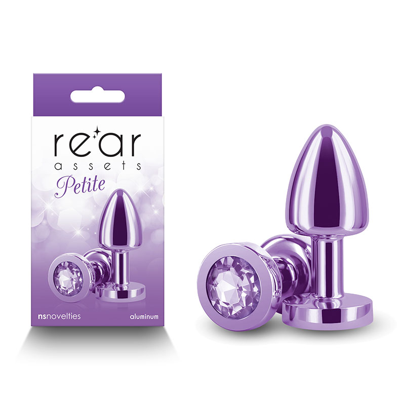 Rear Assets Petite Metal Butt Plug with Round Gem Base - Purple